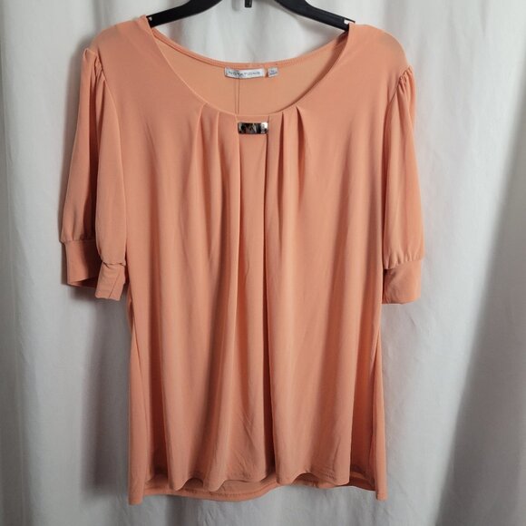 Notations Blouse NEW Peach XL NWT Dressy Feminine Workwear Pleat Metal clip BOHO - Picture 2 of 13